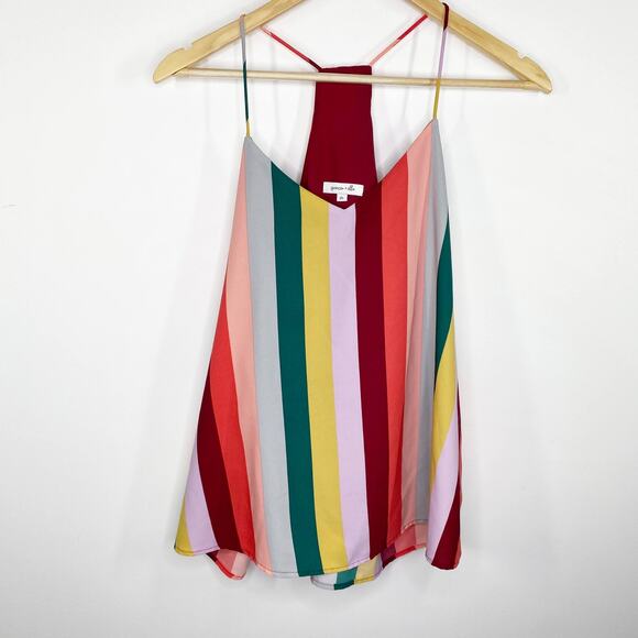 Spencer + Ella Multi-Color Striped V-Neck Tank Top Women's Size Medium M - Picture 1 of 7